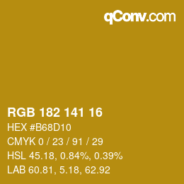 Color code: RGB 182 141 16 | qconv.com