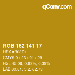 Color code: RGB 182 141 17 | qconv.com