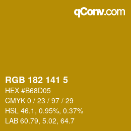 Color code: RGB 182 141 5 | qconv.com