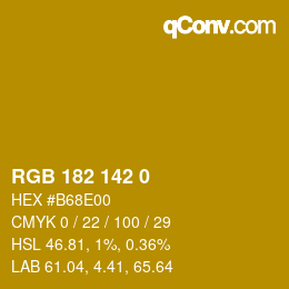 Color code: RGB 182 142 0 | qconv.com