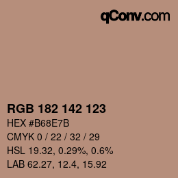 Color code: RGB 182 142 123 | qconv.com