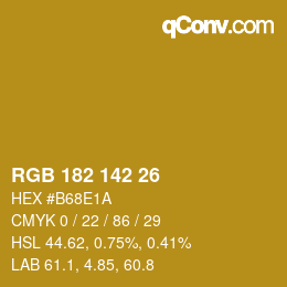 Color code: RGB 182 142 26 | qconv.com