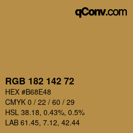 Color code: RGB 182 142 72 | qconv.com