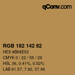 Color code: RGB 182 142 82 | qconv.com