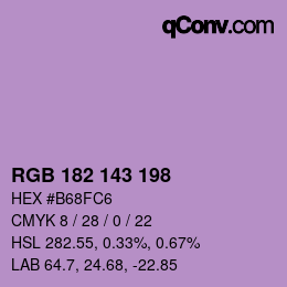 Color code: RGB 182 143 198 | qconv.com