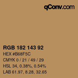 颜色代码: RGB 182 143 92 | qconv.com