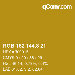 Color code: RGB 182 144.8 21 | qconv.com