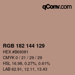 Color code: RGB 182 144 129 | qconv.com