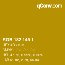 Color code: RGB 182 145 1 | qconv.com