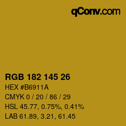 Color code: RGB 182 145 26 | qconv.com