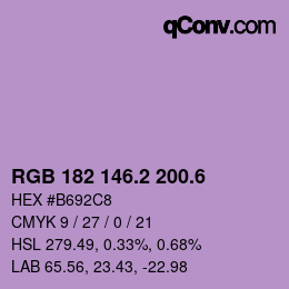 カラーコード: RGB 182 146.2 200.6 | qconv.com