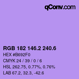 カラーコード: RGB 182 146.2 240.6 | qconv.com