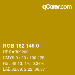 Color code: RGB 182 146 0 | qconv.com