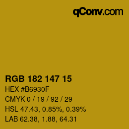 Color code: RGB 182 147 15 | qconv.com
