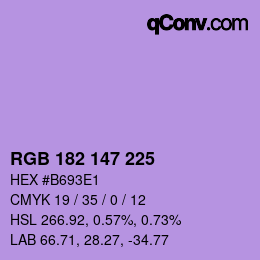 Color code: RGB 182 147 225 | qconv.com