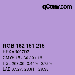 Color code: RGB 182 151 215 | qconv.com