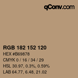 Color code: RGB 182 152 120 | qconv.com