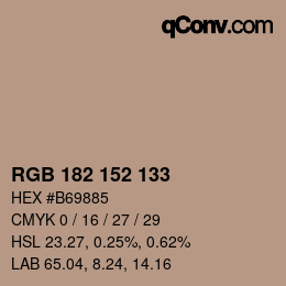 Color code: RGB 182 152 133 | qconv.com