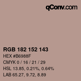 Color code: RGB 182 152 143 | qconv.com