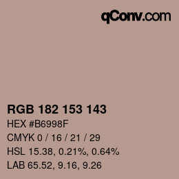 Color code: RGB 182 153 143 | qconv.com