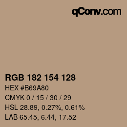 Color code: RGB 182 154 128 | qconv.com