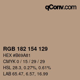 Color code: RGB 182 154 129 | qconv.com