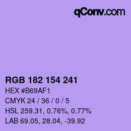 Color code: RGB 182 154 241 | qconv.com
