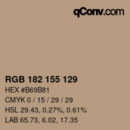 Color code: RGB 182 155 129 | qconv.com