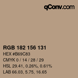 Color code: RGB 182 156 131 | qconv.com