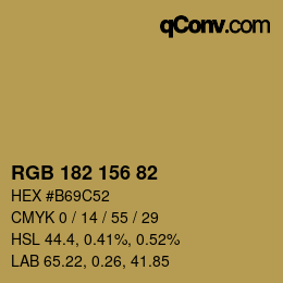 Color code: RGB 182 156 82 | qconv.com
