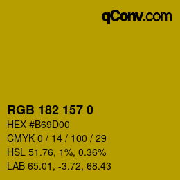 Color code: RGB 182 157 0 | qconv.com