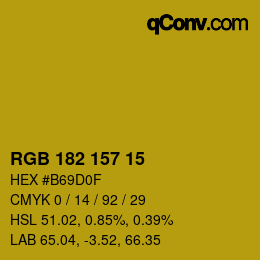 Color code: RGB 182 157 15 | qconv.com