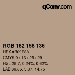 颜色代码: RGB 182 158 136 | qconv.com