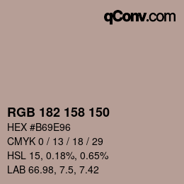 颜色代码: RGB 182 158 150 | qconv.com