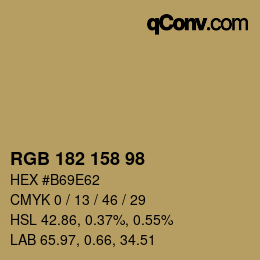 Color code: RGB 182 158 98 | qconv.com