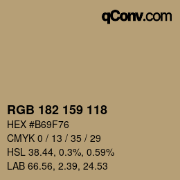 Color code: RGB 182 159 118 | qconv.com