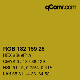 Color code: RGB 182 159 26 | qconv.com