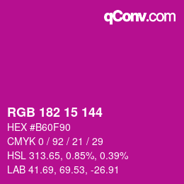 Color code: RGB 182 15 144 | qconv.com