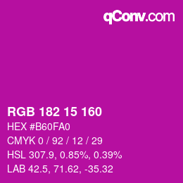 Color code: RGB 182 15 160 | qconv.com