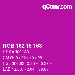 Color code: RGB 182 15 163 | qconv.com