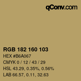 Color code: RGB 182 160 103 | qconv.com