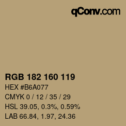 Color code: RGB 182 160 119 | qconv.com