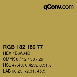 Color code: RGB 182 160 77 | qconv.com