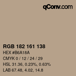 Color code: RGB 182 161 138 | qconv.com