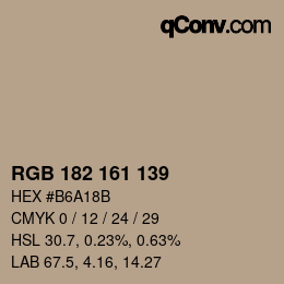 Color code: RGB 182 161 139 | qconv.com