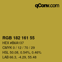 Color code: RGB 182 161 55 | qconv.com