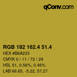 カラーコード: RGB 182 162.4 51.4 | qconv.com