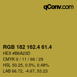 カラーコード: RGB 182 162.4 61.4 | qconv.com