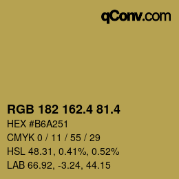 カラーコード: RGB 182 162.4 81.4 | qconv.com