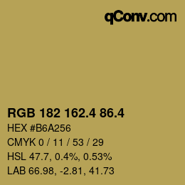 カラーコード: RGB 182 162.4 86.4 | qconv.com